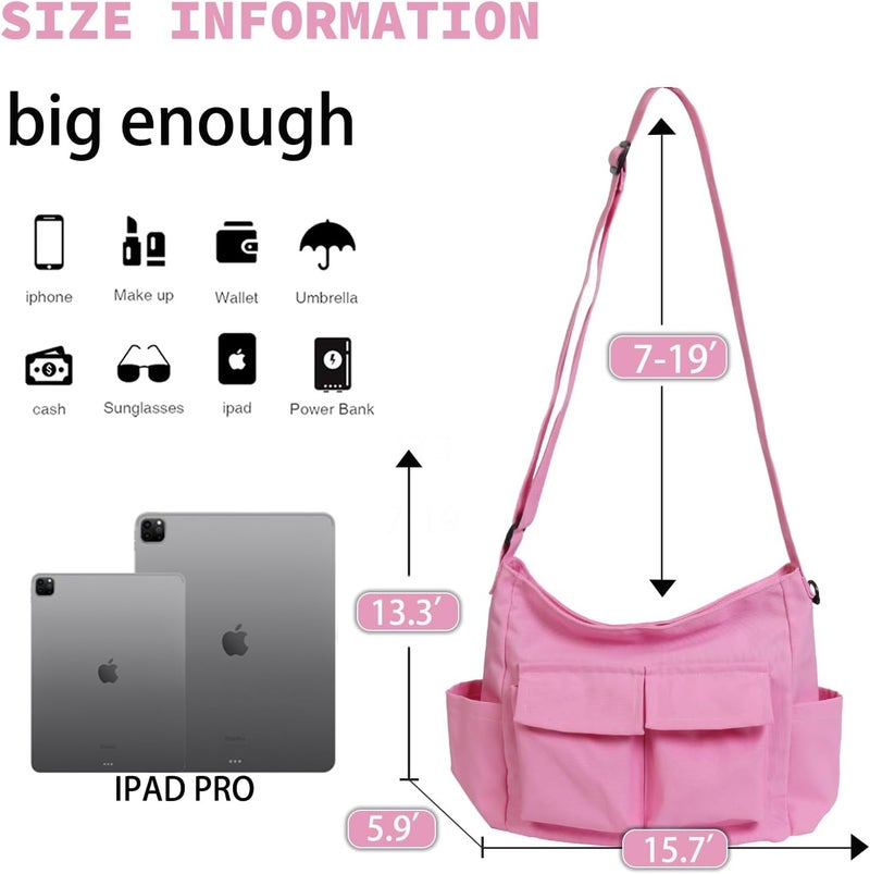 yaucher Store Canvas Messenger Bag Large Hobo Crossbody Bag with Multiple Pockets Casual Shoulder Tote Bag for Women and Men - Image 3